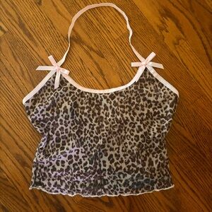 Leopard Print Halter Tank Top with Pink Bows